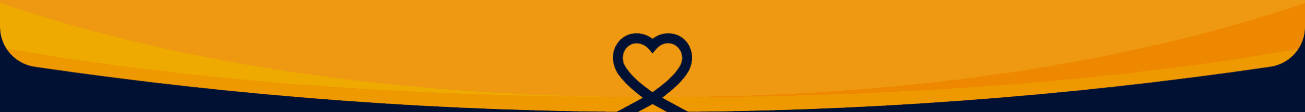 Abstract design with an orange and yellow curved background, a symmetrical heart shape in the center, and a dark blue lower border.